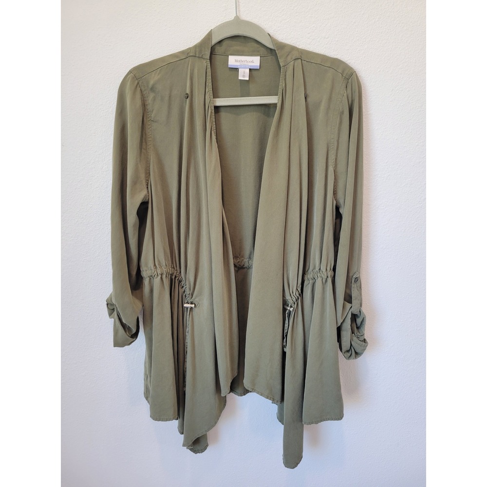 Motherhood Maternity Nursing Top M Jacket Green Drape Front Drawstring Waist